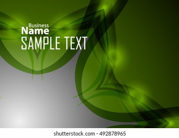Green abstract template for card or banner. Metal Background with waves and reflections.