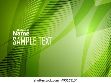 Green abstract template for card or banner. Metal Background with waves and reflections.