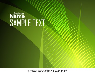 Green abstract template for card or banner. Metal Background with waves and reflections