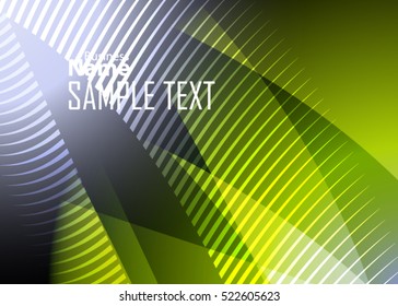 Green abstract template for card or banner. Metal Background with waves and reflections. Business background, silver, illustration. Illustration of abstract background with a metallic element