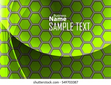Green abstract template for card or banner. Metal Background with waves and reflections. Business background, Illustration of abstract background with a metallic element
