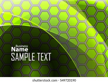 Green abstract template for card or banner. Metal Background with waves and reflections. Business background, Illustration of abstract background with a metallic element