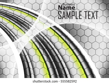 Green abstract template for card or banner. Metal Background with waves and reflections. Business background, silver, illustration. Illustration of abstract background with a metallic element