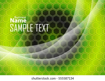 Green abstract template for card or banner. Metal Background with waves and reflections. Business background, silver, illustration. Illustration of abstract background with a metallic element