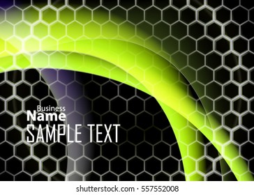 Green abstract template for card or banner. Metal Background with waves and reflections. Business background, silver, illustration. Illustration of abstract background with a metallic element