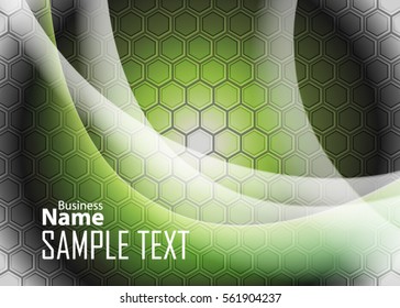 Green abstract template for card or banner. Metal Background with waves and reflections. Business background, silver, illustration. Illustration of abstract background with a metallic element