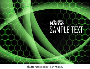 Green abstract template for card or banner. Metal Background with waves and reflections. Business background, silver, illustration. Illustration of abstract background with a metallic element