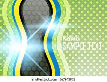 Green abstract template for card or banner. Metal Background with waves and reflections. Business background, silver, illustration. Illustration of abstract background with a metallic element
