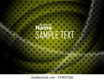 Green abstract template for card or banner. Metal Background with waves and reflections. Business background, silver, illustration. Illustration of abstract background with a metallic element