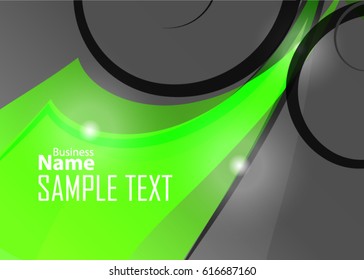 Green abstract template for card or banner. Metal Background with waves and reflections. Business background, silver, illustration. Illustration of abstract background with a metallic element