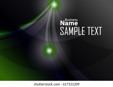 Green abstract template for card or banner. Metal Background with waves and reflections. Business background, silver, illustration. Illustration of abstract background with a metallic element