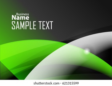 Green abstract template for card or banner. Metal Background with waves and reflections. Business background, silver, illustration. Illustration of abstract background with a metallic element