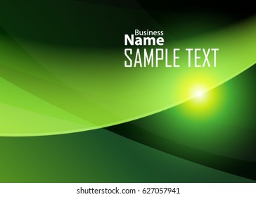 Plantilla abstracta verde para tarjeta o pancarta. Fondo metálico con ondas y reflejos. Antecedentes empresariales, plata, ilustración. Ilustración de fondo abstracto con un elemento metálico