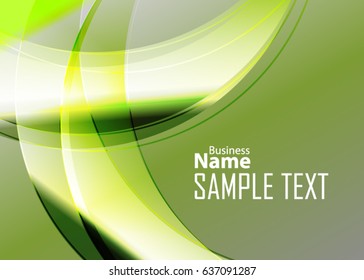Green abstract template for card or banner. Metal Background with waves and reflections. Business background, silver, illustration. Illustration of abstract background with a metallic element