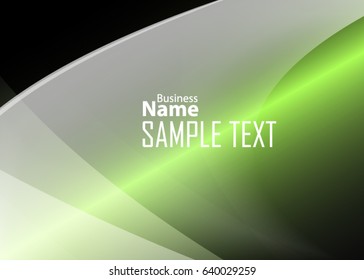 Green abstract template for card or banner. Metal Background with waves and reflections. Business background, silver, illustration. Illustration of abstract background with a metallic element