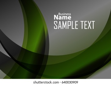 Green abstract template for card or banner. Metal Background with waves and reflections. Business background, silver, illustration. Illustration of abstract background with a metallic element