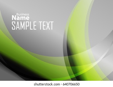 Green abstract template for card or banner. Metal Background with waves and reflections. Business background, silver, illustration. Illustration of abstract background with a metallic element