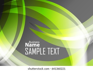 Green abstract template for card or banner. Metal Background with waves and reflections. Business background, silver, illustration. Illustration of abstract background with a metallic element