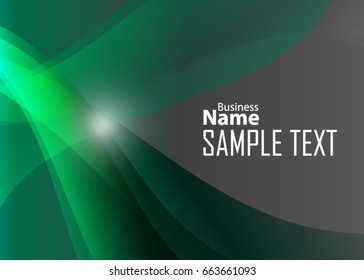 Green abstract template for card or banner. Metal Background with waves and reflections. Business background, silver, illustration. Illustration of abstract background with a metallic element