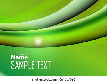 Green abstract template for card or banner. Metal Background with waves and reflections. Business background, silver, illustration. Illustration of abstract background with a metallic element