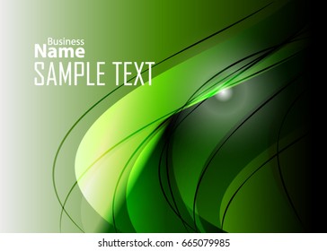 Green abstract template for card or banner. Metal Background with waves and reflections. Business background, silver, illustration. Illustration of abstract background with a metallic element