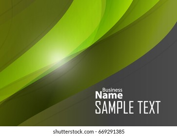 Green abstract template for card or banner. Metal Background with waves and reflections. Business background, silver, illustration. Illustration of abstract background with a metallic element