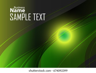 Green abstract template for card or banner. Metal Background with waves and reflections. Business background, silver, illustration. Illustration of abstract background with a metallic element