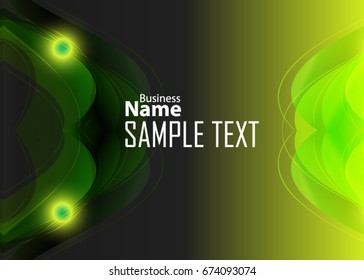 Green abstract template for card or banner. Metal Background with waves and reflections. Business background, silver, illustration. Illustration of abstract background with a metallic element