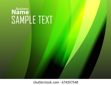 Green abstract template for card or banner. Metal Background with waves and reflections. Business background, silver, illustration. Illustration of abstract background with a metallic element