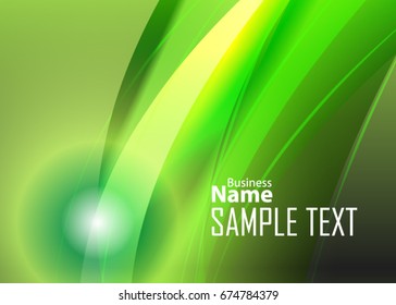 Green abstract template for card or banner. Metal Background with waves and reflections. Business background, silver, illustration. Illustration of abstract background with a metallic element