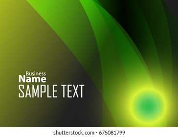 Green abstract template for card or banner. Metal Background with waves and reflections. Business background, silver, illustration. Illustration of abstract background with a metallic element