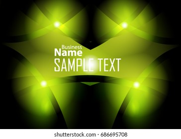 Green abstract template for card or banner. Metal Background with waves and reflections. Business background, silver, illustration. Illustration of abstract background with a metallic element