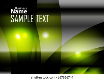 Green abstract template for card or banner. Metal Background with waves and reflections. Business background, silver, illustration. Illustration of abstract background with a metallic element