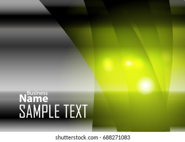 Green abstract template for card or banner. Metal Background with waves and reflections. Business background, silver, illustration. Illustration of abstract background with a metallic element