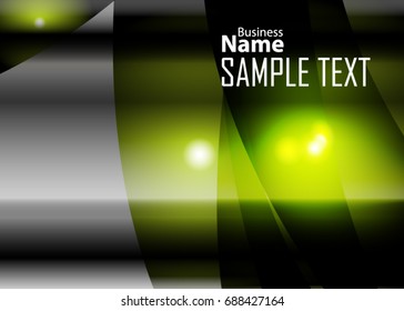 Green abstract template for card or banner. Metal Background with waves and reflections. Business background, silver, illustration. Illustration of abstract background with a metallic element