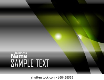 Green abstract template for card or banner. Metal Background with waves and reflections. Business background, silver, illustration. Illustration of abstract background with a metallic element