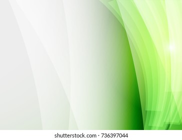 Green abstract template for card or banner. Metal Background with waves and reflections. Business background, silver, illustration. Illustration of abstract background with a metallic element