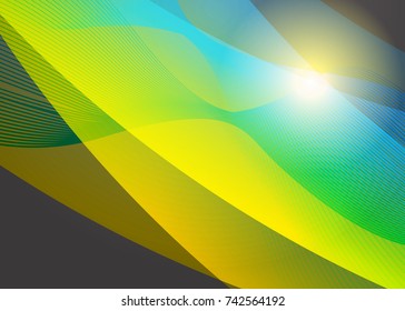 Green abstract template for card or banner. Metal Background with waves and reflections. Business background, silver, illustration. Illustration of abstract background with a metallic element