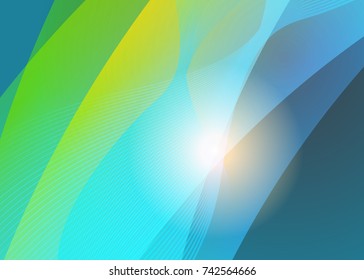 Green abstract template for card or banner. Metal Background with waves and reflections. Business background, silver, illustration. Illustration of abstract background with a metallic element