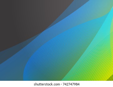 Green abstract template for card or banner. Metal Background with waves and reflections. Business background, silver, illustration. Illustration of abstract background with a metallic element