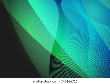 Green abstract template for card or banner. Metal Background with waves and reflections. Business background, silver, illustration. Illustration of abstract background with a metallic element