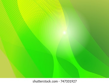 Green abstract template for card or banner. Metal Background with waves and reflections. Business background, silver, illustration. Illustration of abstract background with a metallic element