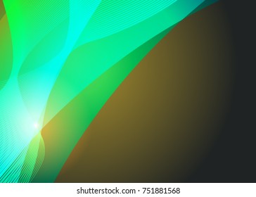 Green abstract template for card or banner. Metal Background with waves and reflections. Business background, silver, illustration. Illustration of abstract background with a metallic element
