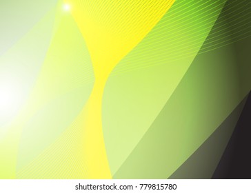 Green abstract template for card or banner. Metal Background with waves and reflections. Business background, silver, illustration. Illustration of abstract background with a metallic element