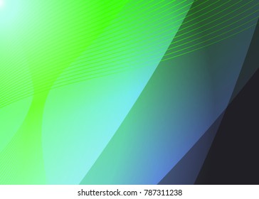 Green abstract template for card or banner. Metal Background with waves and reflections. Business background, silver, illustration. Illustration of abstract background with a metallic element