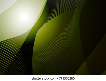 Green abstract template for card or banner. Metal Background with waves and reflections. Business background, silver, illustration. Illustration of abstract background with a metallic element