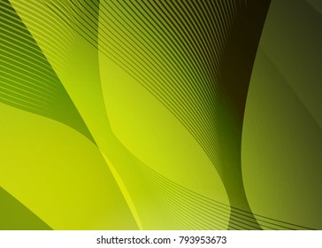 Green abstract template for card or banner. Metal Background with waves and reflections. Business background, silver, illustration. Illustration of abstract background with a metallic element