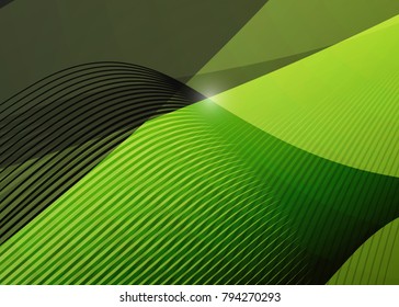 Green abstract template for card or banner. Metal Background with waves and reflections. Business background, silver, illustration. Illustration of abstract background with a metallic element