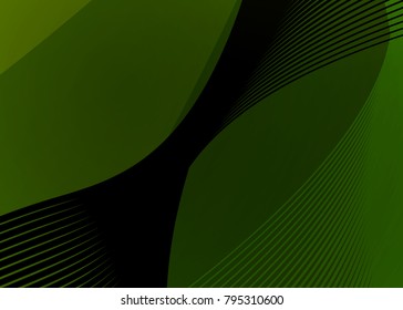 Green abstract template for card or banner. Metal Background with waves and reflections. Business background, silver, illustration. Illustration of abstract background with a metallic element