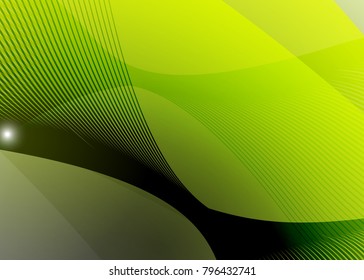Green abstract template for card or banner. Metal Background with waves and reflections. Business background, silver, illustration. Illustration of abstract background with a metallic element